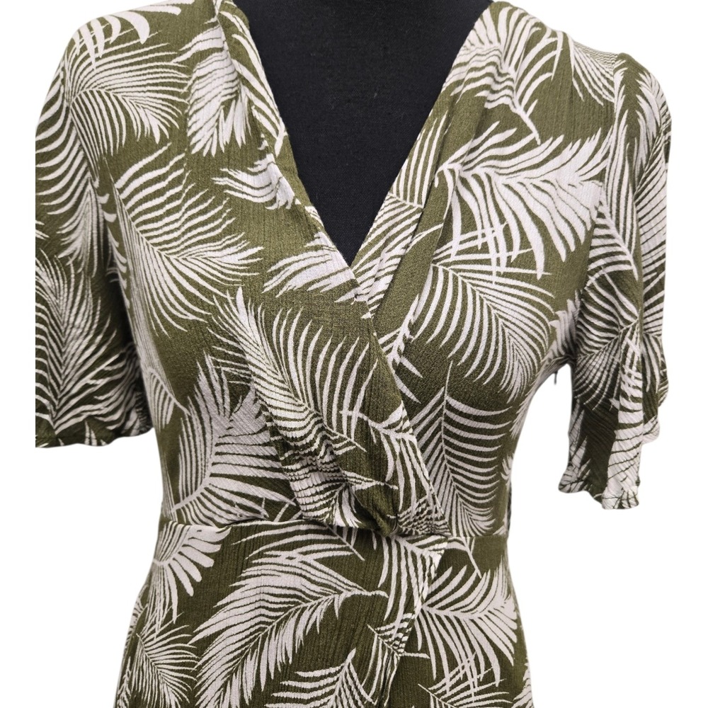 Loveriche Tropical Palm Leaf Maxi Dress Womens M Olive Green Wrap Front Boho